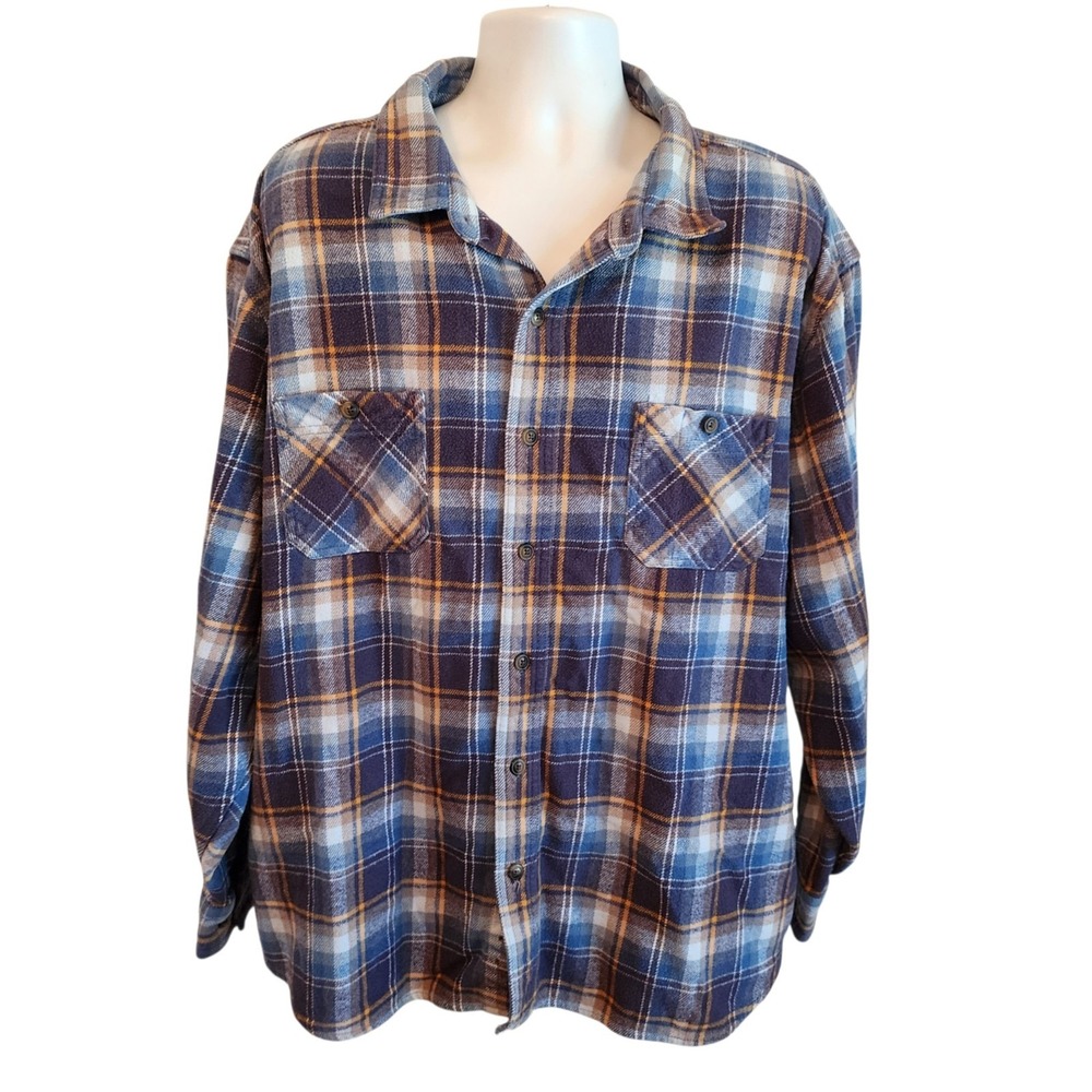 C.E. Schmidt Workwear Flannel Shirt Men's 3XL Blue Plaid Long Sleeve Cotton